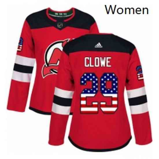 Womens Adidas New Jersey Devils 29 Ryane Clowe Authentic Red USA Flag Fashion NHL Jersey